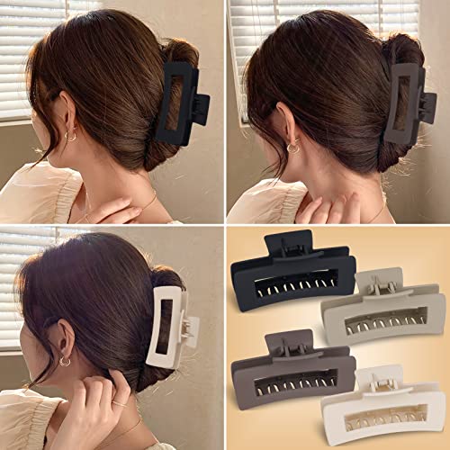 8 Pack 4.4 Inch Large Hair Claw Clips for Women Thin Thick Hair, Big Matte Square Hair Clips,Strong Hold Jaw Clip Neutral Color - Image 6
