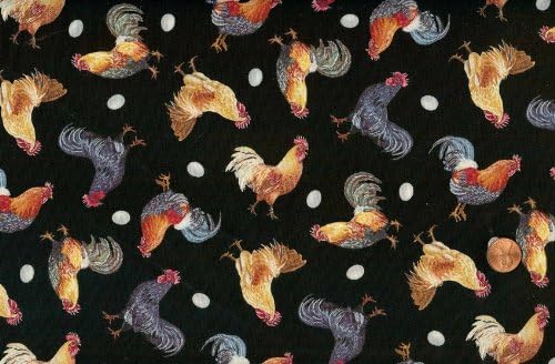 Elizabeth Studio 'Cock-a-Doodle-Doo' Tossed Roosters on Black Cotton Fabric - 1yd 24in