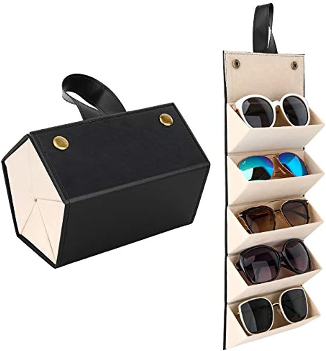 Cheet enterprise 5-Slot Foldable Sunglasses Organizer Case – Portable Eyewear Travel Storage Box for Men & Women, Multi-Slot Eyeglasses Holder with Hanging Strap,Compact Display for Shades & Glasses
