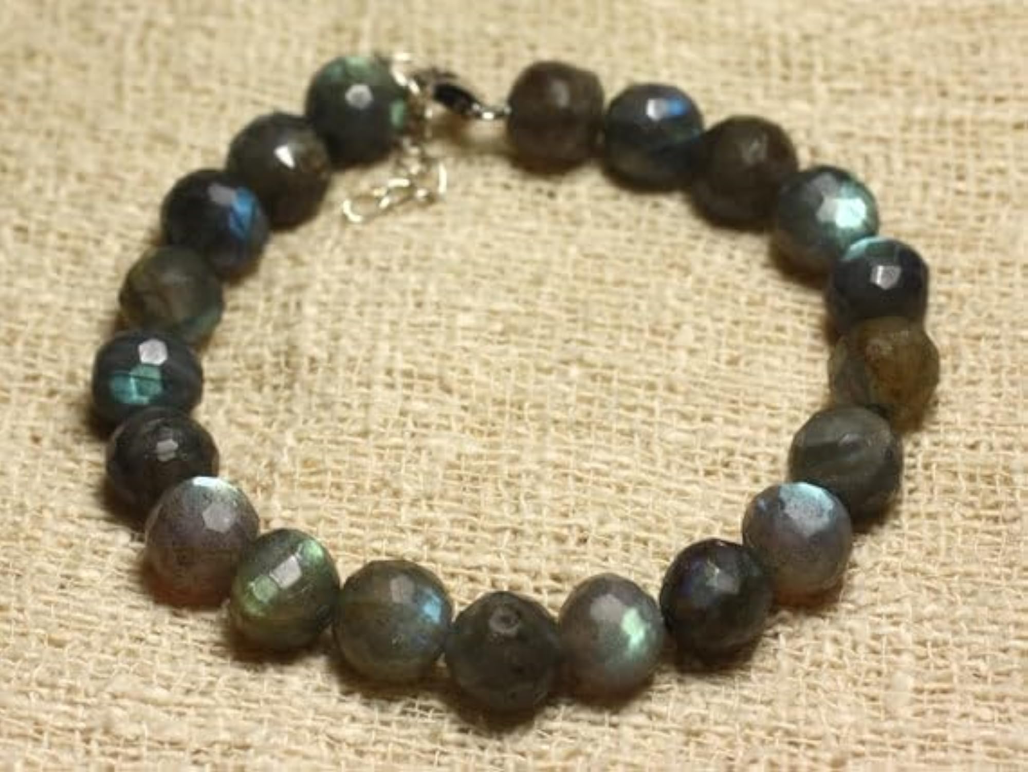 Unisex Labradorite 10mm Round Bead Bracelet, Adjustable