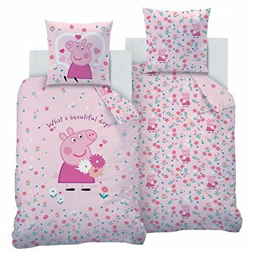 BERONAGE Peppa Wutz Pig Kinder Wende-Bettwäsche Dream Rosa 135 x 200 cm + 80 x 80 cm 100% Baumwolle George Grampy Rabbit Mama Papa Mümmel deutsche Größe mit Reißverschluss