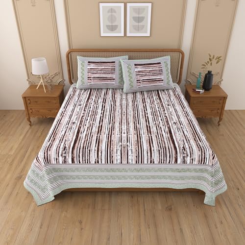 Image of Mafatlal Upvan King Size Cotton Bedsheet Set with Pillow Covers | 144 TC | 90 x 108 Inches | Smooth & Breathable Fabric | Elegant Jaipuri Print | Chocolate