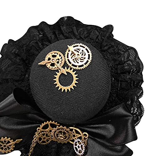 Womens Girls Vintage Lace Veil Tassels Steampunk Hair Clip Gears Bow-Tie Mini Top Hat Gothic Lolita Fedoras Headwear #TOP1