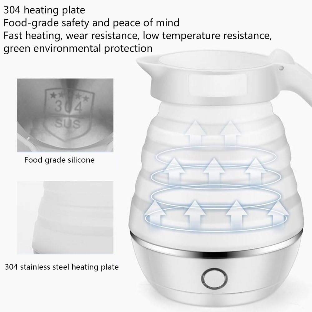 PAHION 0,6L Bollitore Elettrico da Viaggio Pieghevole Portatile Bollitore in Silicone Alimentare Bollitura Rapida per La Casa Campeggio All'aperto Viaggi Escursionistici Doppia Tensione 110V-220V