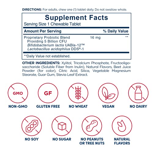 American Health Probiotic Chewable, Strawberry - Daily Chewable Tablet - 5 Billion Live Cultures, Beneficial Bacteria For The Digestive & Immune Systems - 30 Chewable Tablets, 30 Servings #TOP1