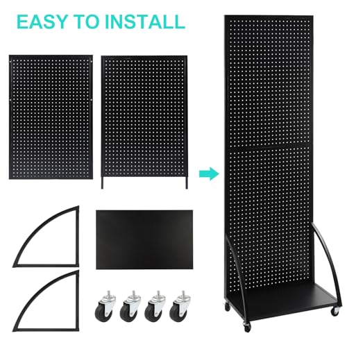 NectaCol 2'x 6' Metal Pegboard Display Stand with a Plate, Peg Board Panels, Standing Pegboard Display, Craft Fair Display Rack, Art Display Stand, Extra 10 pieces Hooks-Black by NectaCol - Image 4