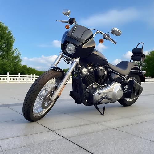 Image of FATECIM Headlight Quarter Fairing with 9 inch Smoke Windshield & Bracket Mount For Harley 2018-2020 2025 Street Bob FXBB, 2021-2024 Street Bob 114 FXBBS, 2020-2024 Softail Standard FXST