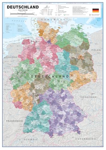 Carte d'Allemagne poster géant 84.1 x 118.9 cm avec Länder et villes principales