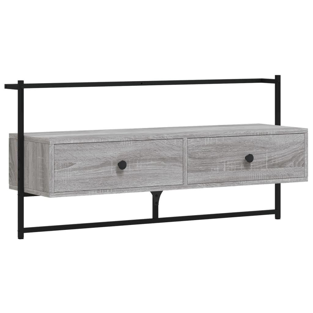 Armario de TV Sonoma gris 100,5 x 30 x 51 cm de madera – Mueble de TV colgante para salón, moderna mesa de televisión con cajones, mueble bajo flotante montado en la pared
