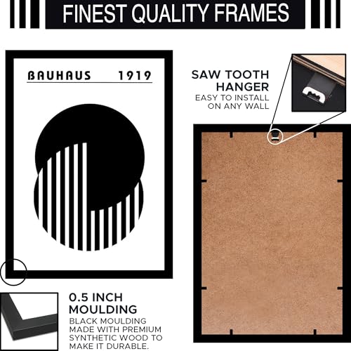 Image of BLINKART Vintage Bauhaus Retro Geometric Aesthetic Poster Gallery | Colorful Wrap Framed For Home Office Studio Living Room Modern Art Studio Decoration Abstract Shapes | (d154) | 13x10 Inch