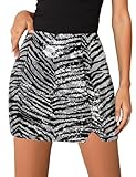 luvamia Womens Mini Skirt Sequin Summer Skirts Silver Sparkle Skirt for Women Womens Clothes Trendy 2025 Size Large Size 12 14