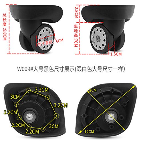 2Pcs YF-W009#L Luggage Porous Wheels Mute Double Row Wheels Suitcase Casters Lockbox Spinners Wheel Swivels Wheel Replacement Travel Customs Box Repair Accessories (Black)2