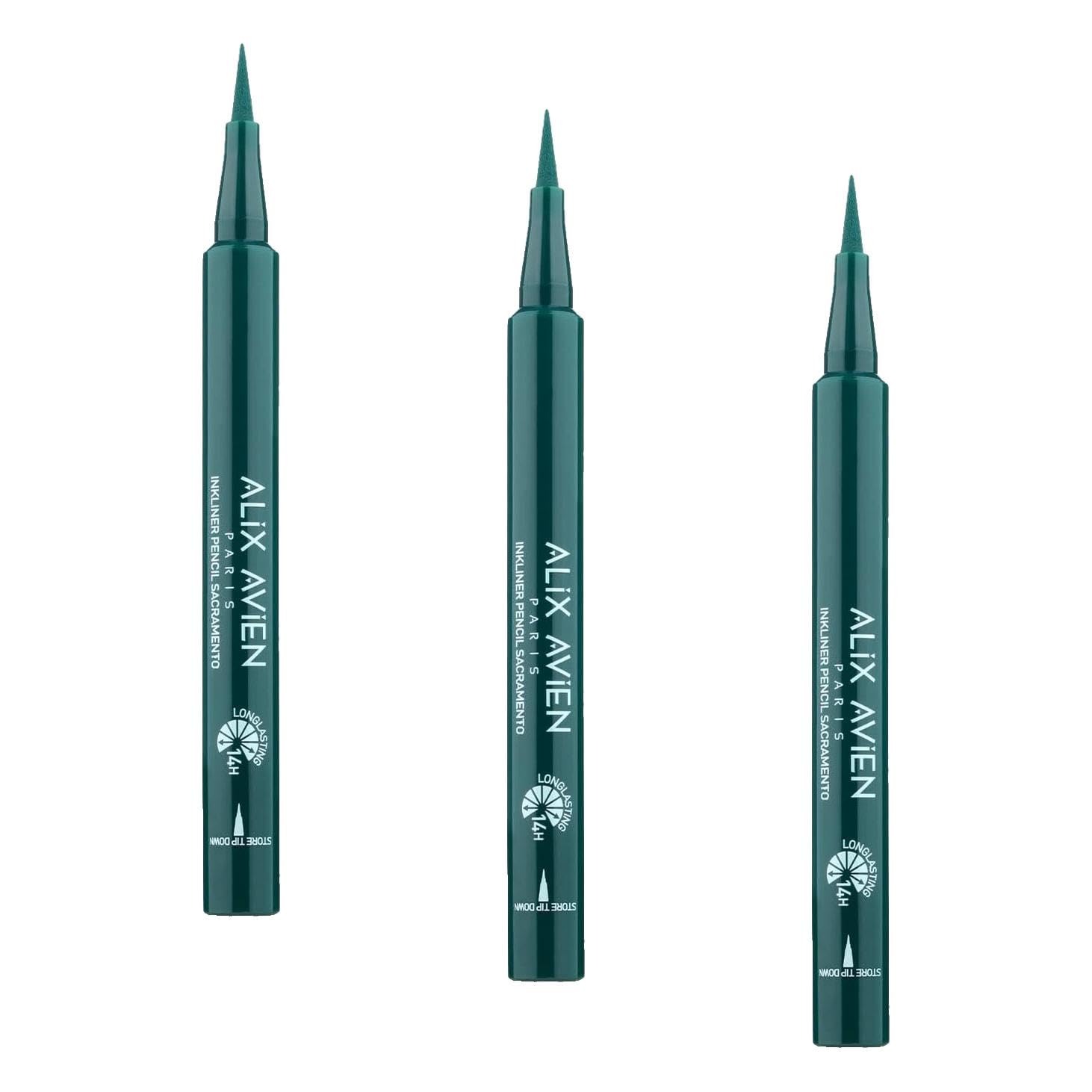 ALIX AVIEN Uzun Süre Kalıcı, Suya Dayanıklı Ve Yumuşak Uçlu Yeşil Göz Kalemi - Inkliner Eyeliner Sacramento (3 paketi)