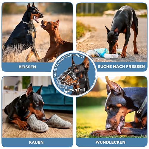 CleverTail Metall-Maulkorb für Dobermänner – Körbchen-Maulkorb gegen Bellen und Beißen – Stahl-Draht-Maulkorb für mittelgroße und große Hunde wie Dobermann, Collie, Malinois, Husky