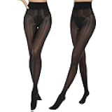 Aaronano 2 Pairs Shiny Pantyhose for Women High Waist Silk Oil Shimmer Sheer Tights