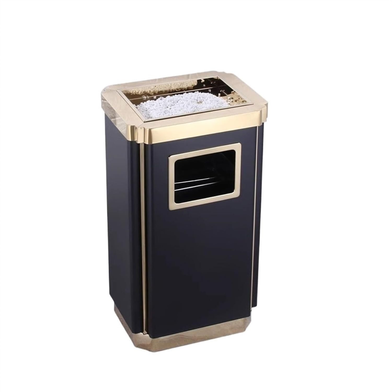 Stainless Steel Commercial Trash Can with Vertical Ashtray, Large Outdoor Hotel & KTV Lobby Garbage Bin, Weather-Resistant, Extra-Large Inner Bucket (Size: 28.5x36.5x65 cm)