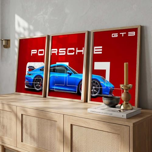 Image of HOTHOUSE Big Porsche 911 Car Framed Posters Gift Items for Boys Room Wall Decoration Bedroom Living Room Office Studio Decor | Car Poster Frame for Wall Decor Set Of 3 Size(10X13 inch)