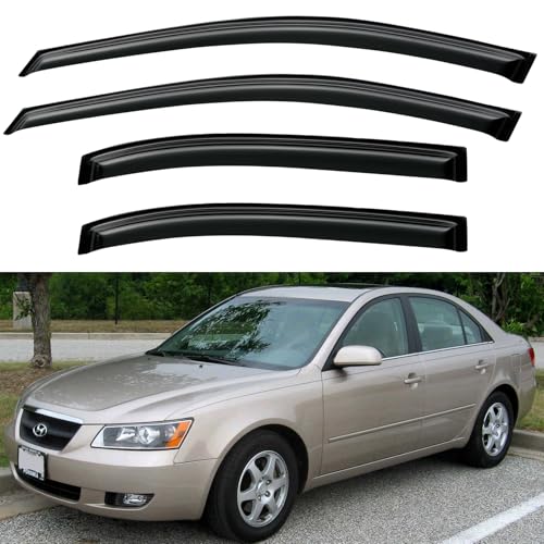 Image of Window Visors Rain Guards Shield for 2006-2010 Hyundai Sonata, Out-Channel Window Vent Wind Deflectors Visors Shades for 06-10 Sonata