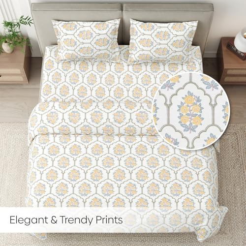 Image of Haus & Kinder Bed Sheet Double Bed | 100% Combed Cotton 186 TC Queen Size Bedsheet | 100 X 90 Inches Double Bed Bedsheet with 2 Pillow Covers | Soft, Chic, Cozy, - Celebration in Bloom