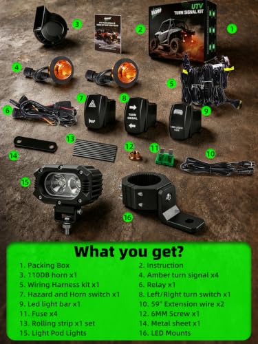 Image of UTV Turn Signal Kit with Horn 4 Inch LED Pod Lights for ATV UTV