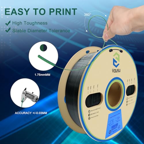 Image of YOUSU PLA Filament 1.75mm, 3D Printer Filament Silk Black Green Color Changing Filament 3D Printing Gradient Filament 1.75 + /-0.02mm, 1kg.