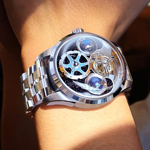 Image of OLEVS Watches for Men Skeleton Self Winding Automatic Mechanical Luxury Dress Sapphire Crystal Diamond Waterproof Luminous Stainless Steel Band Wirst Watch Gift for Men