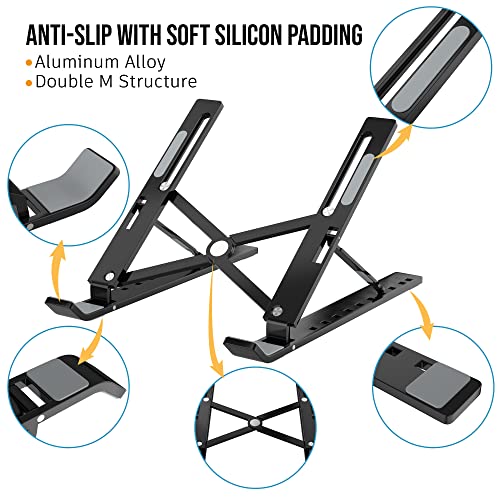 Image of APPUCOCO Laptop Stand for Desk, Adjustable Portable Laptop Holder, Foldable Computer Stand Anti-Slip Laptop Riser Compatible with Upto 15.6 inch(39.62cm) Laptops-Black