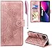 Produktbild EASDNB Lederhülle für iPhone 13 Hülle, Handyhülle für iPhone 13 Flip Wallet PU Leder Case [Kartenfach] [Magnet] [Ständer] Prägung Klapphülle Schutzhülle für iPhone 13, Rosa