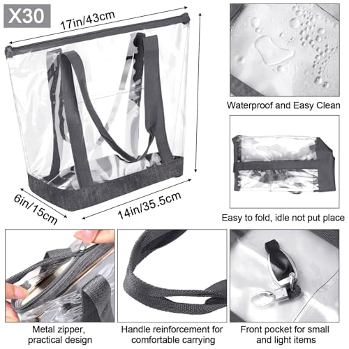 Image of Silkfly Clear Tote Bags Bulk, PVC Shoulder Handbag, Security Approved See Through Bag with Zipper Closure for Work