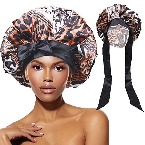 Bonnet de nuit en satin DONNA L/XL ajustable pour protection des cheveux frisés et afro