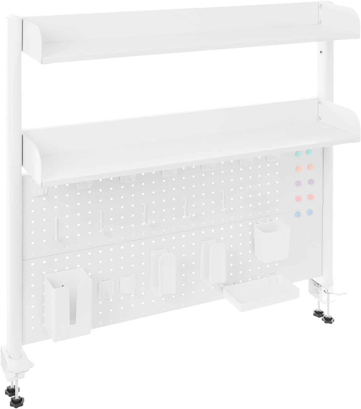 Desk Pegboard, Clamp On Desk Organizer Shelf, Desktop Bookshelf Storage Shelves, Privacy Panel for Home Office Dorm Gaming Desk, Carbon Steel, 39.4" x 37.4", White