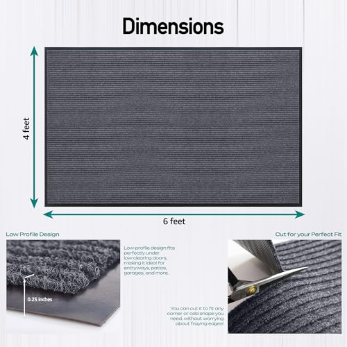 Image of MaxMat Large Rubber Doormat - Heavy Duty, Commercial Grade, Waterproof, Low-Profile, Easy to Clean Floormat (4 x 6 Feet, Grey, MXM-RIB0046GY)