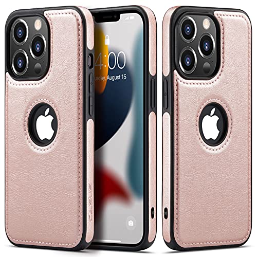 Image of Casus Logo View Compatible with iPhone 13 Pro Case Slim Premium Vegan Leather Classic Luxury Elegant Thin Cover (2021) 6.1 inch (Rose Gold)