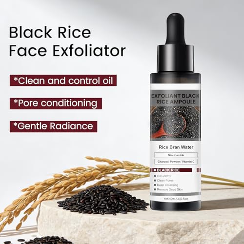 Black Rice Peel Shot Peeling Ampoule 60ml,Exfoliating Face and Body Scrub Dead Skin Remover for All Skin Types,Black and White Rice