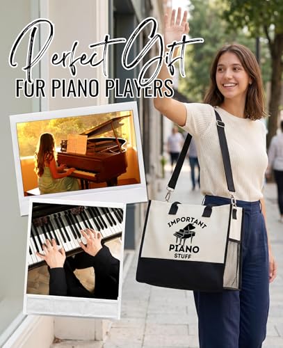 Bolso tote de lona para pianistas, regalo para mujeres, mamás, abuelas y chicas, con cierre de cremallera superior y correa para hombro, ideal para cumpleaños y Navidad miniatura 4