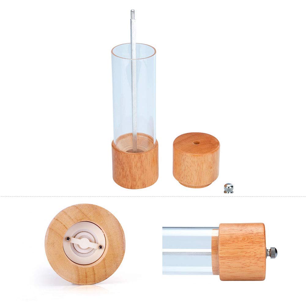 Set macina sale e pepe, saliera e pepiera in legno con finestra visibile in acrilico, nucleo di macinazione in ceramica, confezione da 2 spezie