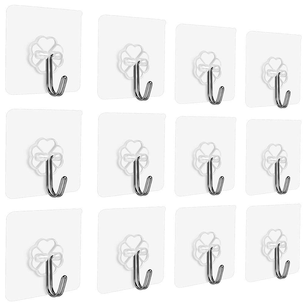 SKYEE Self-Adhesive Hooks Wall Hooks Plastic, Pack of 12