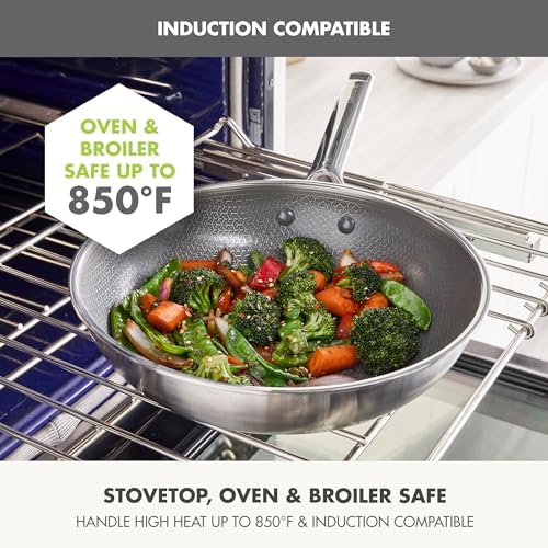 GreenPan Hybrid 11” Nonstick Stainless Steel Wok Pan, APEX Tri-Ply Thermobond PFAS-Free Ceramic Skillet, Induction & All Cooktop Compatible, Oven Temp to 850°F, Dishwasher Safe, Silver - Thumbnail 3