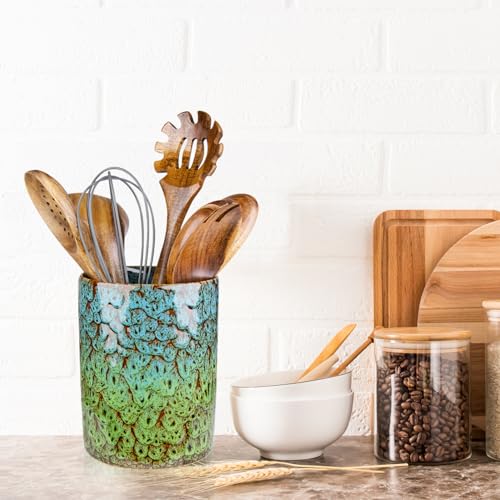YINUOWEI Utensil Holder, Ceramic Kitchen Utensil Holder for Countertop, Large Cooking Utensil Crocks for Kitchen Counter, Morden Utensil Organizer for Spatula, kitchen Decor, Blue & Green by YINUOWEI - Image 7