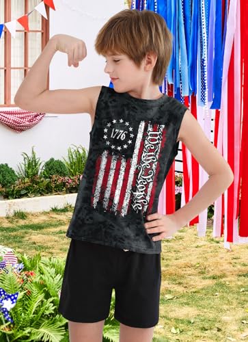 Image of Boys 4th of July Patriotic Sleeveless Tee American Flag Tank Top 6-14 Years