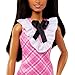 Barbie Fashionistas Doll #209 with Black Hair Wearing Removable Pink Plaid Dress, Pearlescent Headband & Strappy Heels