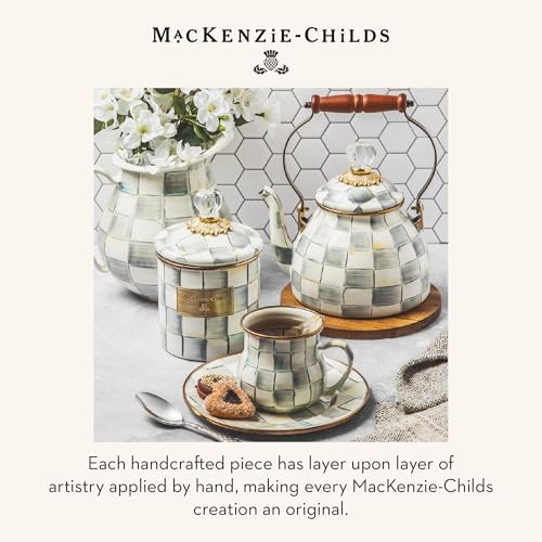 Image of MACKENZIE-CHILDS Tea Kettle, 2 Quarts, Gray-and-White Sterling Check