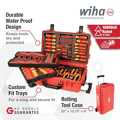 Wiha 32800 Insulated Electrician Tool Set – 80-Piece VDE Screwdriver, Pliers, Socket & Nut Driver Kit with Rolling Case, 1000V Rated, 10,000V Tested - Thumbnail 2