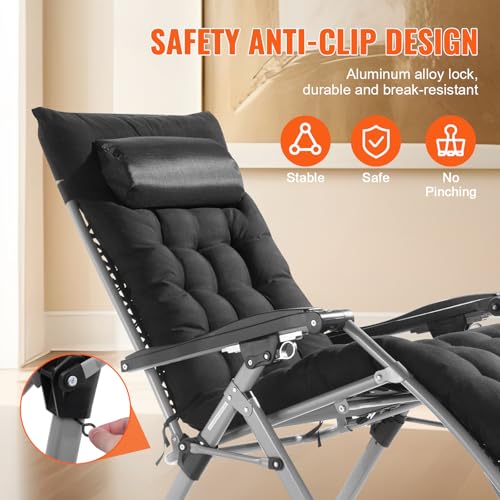 VEVOR Zero Gravity Chair, 26 inch Zero Gravity Recliner Lounge Chair for Indoor and Outdoor, Adjustable Anti Gravity Chair with Cushion, Headrest, Footrest, and Cupholder, 500 lbs, Black by VEVOR - Image 5
