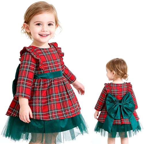 TBAMTBW Vestito Natale Bambina Abito Natale Bambina Vestiti Natales Neonata Costume Natalizio Bambine Scozzese Abiti Natalizio Bambine Vestito Natales Neonata 2 Anni ai 3 Anni