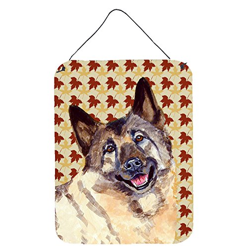 Caroline's Treasures LH9128DS1216 Norwegian Elkhound Fall Leaves Portrait Wall or Door Hanging Prints Aluminum Metal Sign Kitchen Wall Bar Bathroom Plaque Home Decor Front Door Plaque, 12x16, Multicol