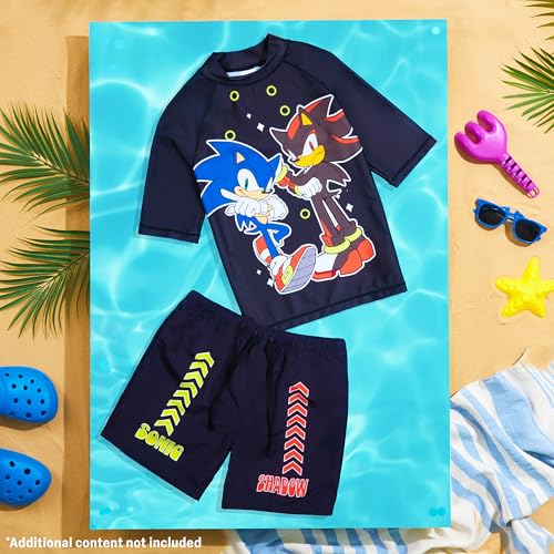Get Trend Sonic the Hedgehog Swimsuit Set for Boys Shadow 2 Pcs with Swimming Trunks Boys Rash Guard for Swimming (7-8 Years, Black Sonic)4