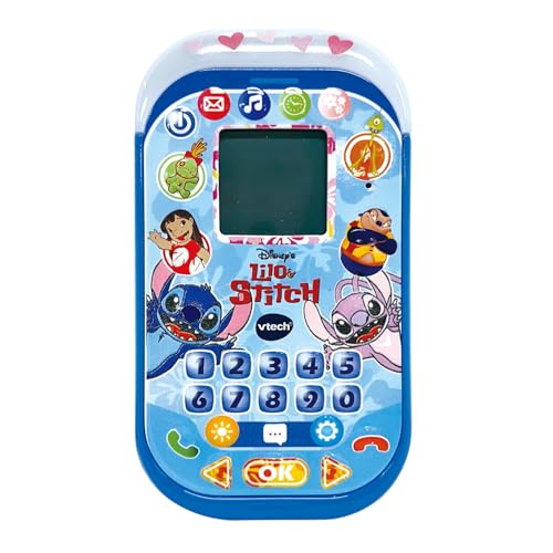 Vtech - Teléfono Educativo De Stitch, Juguetes Electrónicos Para Niños 4 Años, Pantalla Lcd, Banda Luminosa, Minijuegos De Matemáticas, Voz Original, Teclado Y Llamadas, Versión Esp
