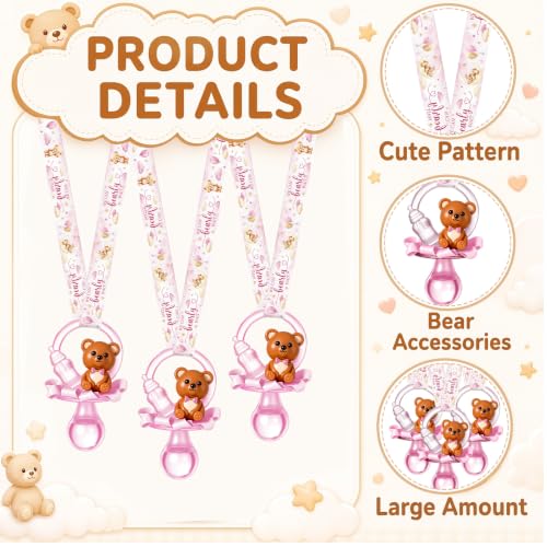 Image of Coume 60 Pcs Baby Shower Pacifiers Necklace Cute Bear Bottle Acrylic Pacifiers Necklaces for Baby Shower Games Guests Gender Reveal Party Favors Prize Decorations DIY (White,Pink,Cute)