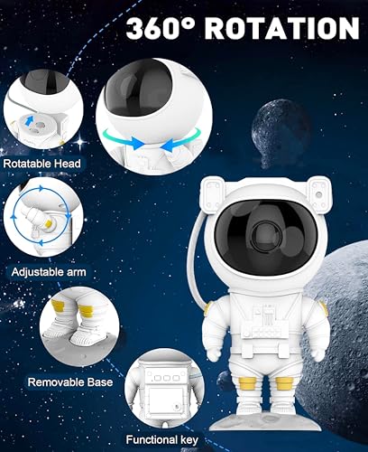 Image of VGRASSP 360 Rotating Astronaut Galaxy Projector Night Lamp with Nebula Stars, Remote Control, Timer, Colorful LED Sky Light for Bedroom, Gaming Room, Party - Multicolor